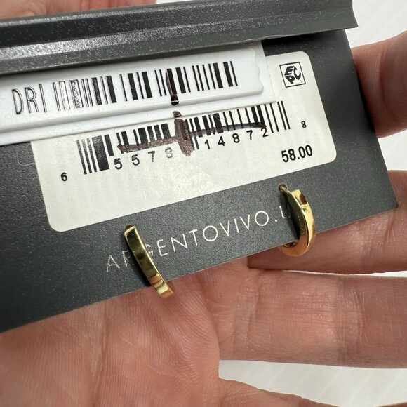 Argento Vivo 18K Gold Plated Sterling Silver Baguette CZ Huggie Hoop Earrings - Picture 5 of 5